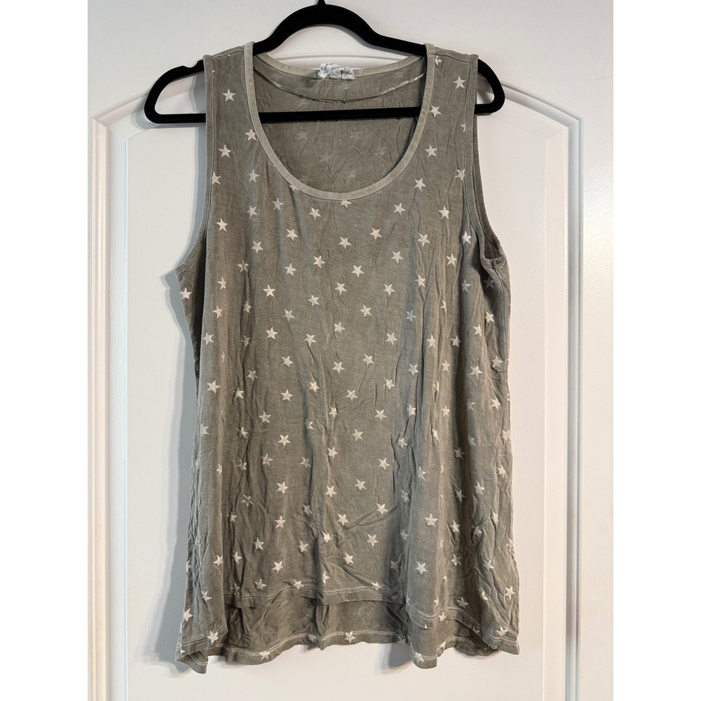 Cable & Gauge Tank Top Medium Grey Star Print High-Low Scoop Neck Celestial